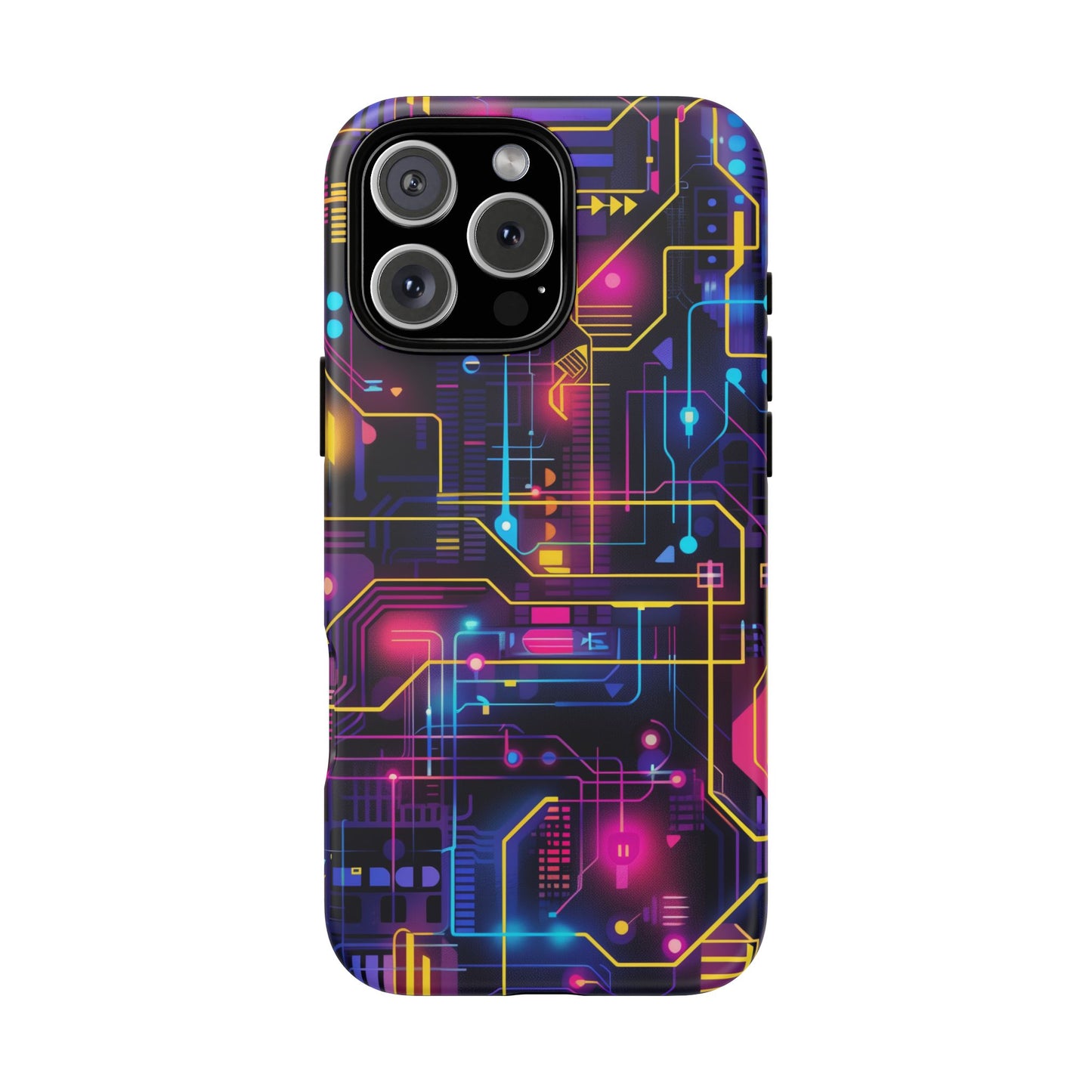 Cyberpunk Neon Vibran Pattern iPhone 16 Pro Max Plus Case Wireless Charging Compatible Tough Cases Protection, Magnetic Phone Case for iPhone Classic Series