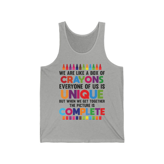 Funny Teacher We Are Like a Box of Crayons Back to School Tank Top For Men Women Kids Tank Top