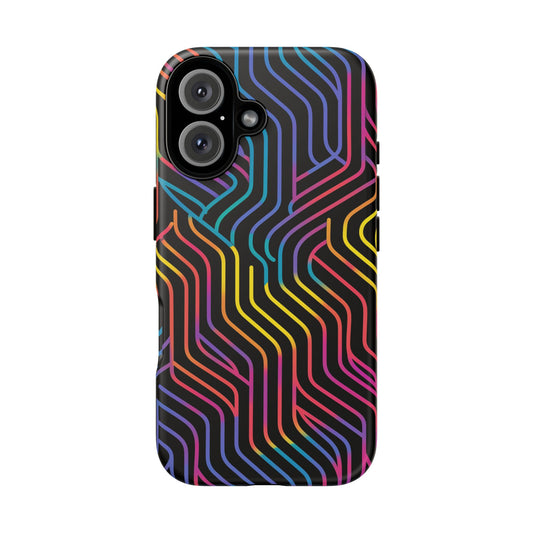 Geometric Illusion Vibrant Pattern iPhone 13 14 15 16 Pro Max Plus Case Wireless Charging Compatible Tough Cases Protection, Magnetic Phone Case for iPhone Classic Series