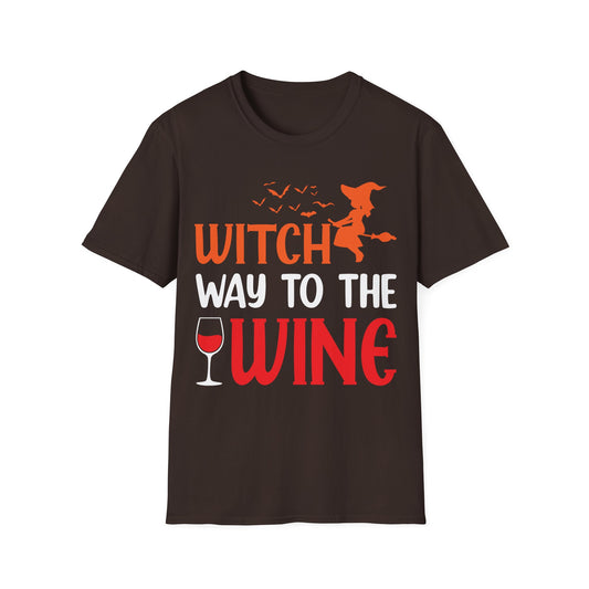 Women's Witch Way To The Wine Funny Wine Drinking Halloween Party T-Shirt