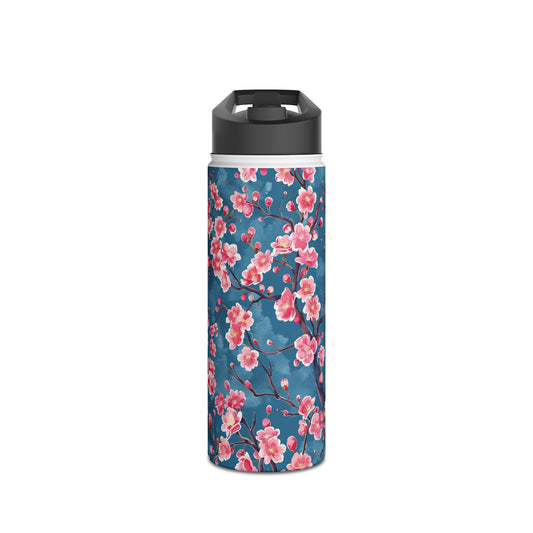 Sakura Blossoms Vibrant Colored Pattern Stainless Steel Water Bottle with Twist-on Lid and Double-Wall Vacuum Insulation