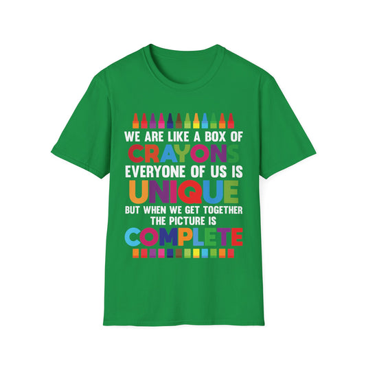 Funny Teacher We Are Like a Box of Crayons Back to School T-Shirt For Men Women Kids T-Shirt