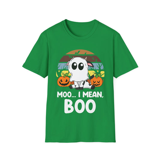 Funny Moo I Mean Boo Halloween Ghost Cow Pumpkin T-Shirt Men Women