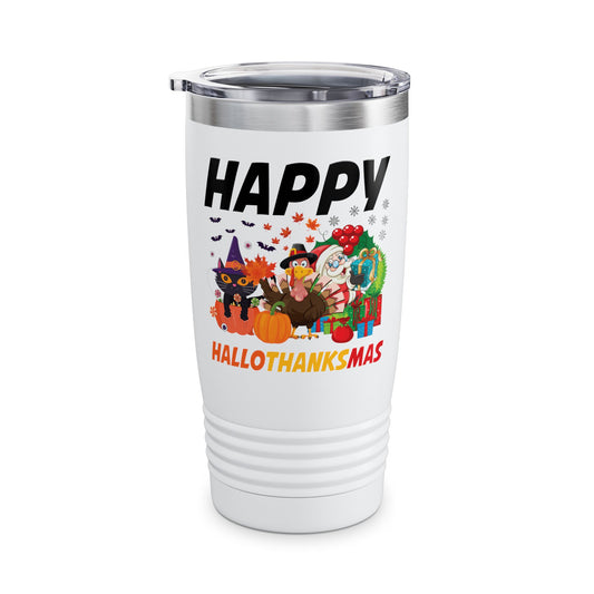 Funny Happy Hallothanksmas Halloween Thanksgiving Christmas Mash Up Tumbler Men Women Kids