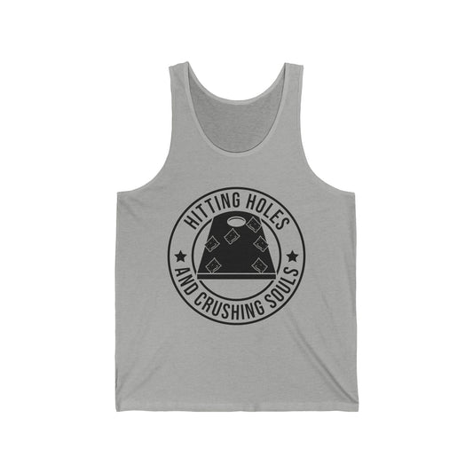Hitting Holes and Crushing Souls Cornhole Player Sack Toss Funny Tank Top