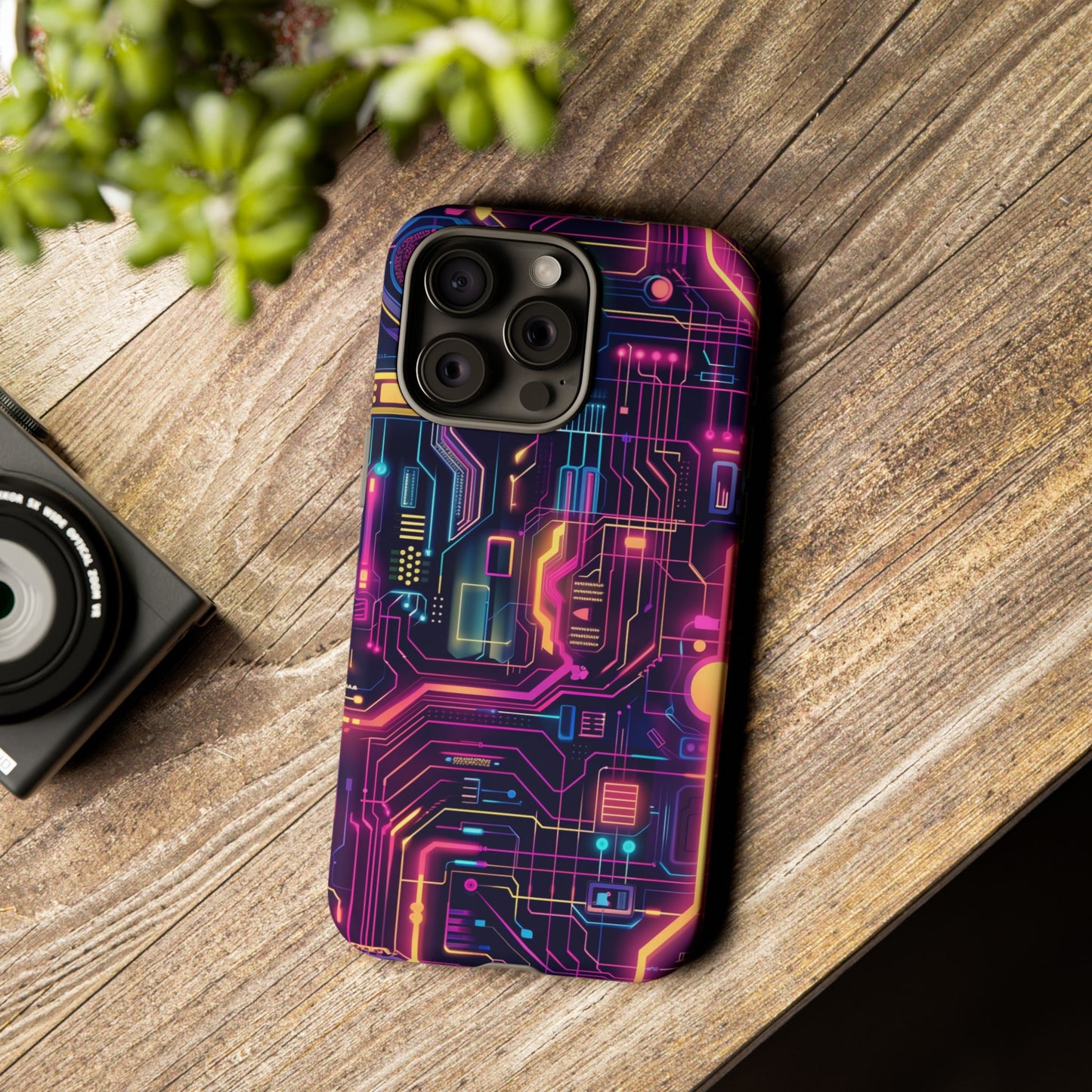 Cyberpunk Neon Pattern iPhone 13 14 15 16 Pro Max Plus Case Wireless Charging Compatible Tough Cases Protection, Magnetic Phone Case for iPhone Classic Series