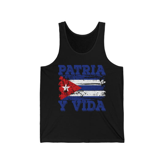 Cuba Patria y Vida Flag Distressed Vintage Cuban Flag Tank Tops For Men Women