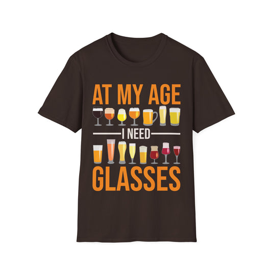 Funny At My Age I Need Glasses Cool Cocktail Beer Glass Drinking T-Shirt Men Women