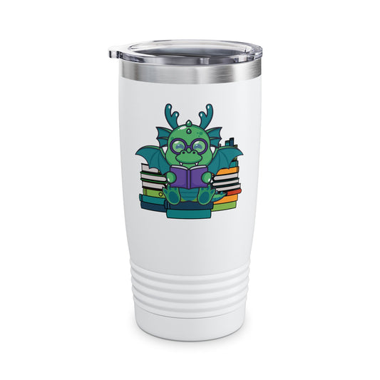 Funny Dragon and Books Nerds Cute Dragon Reading A Book Tumbler For Men Women Tumbler