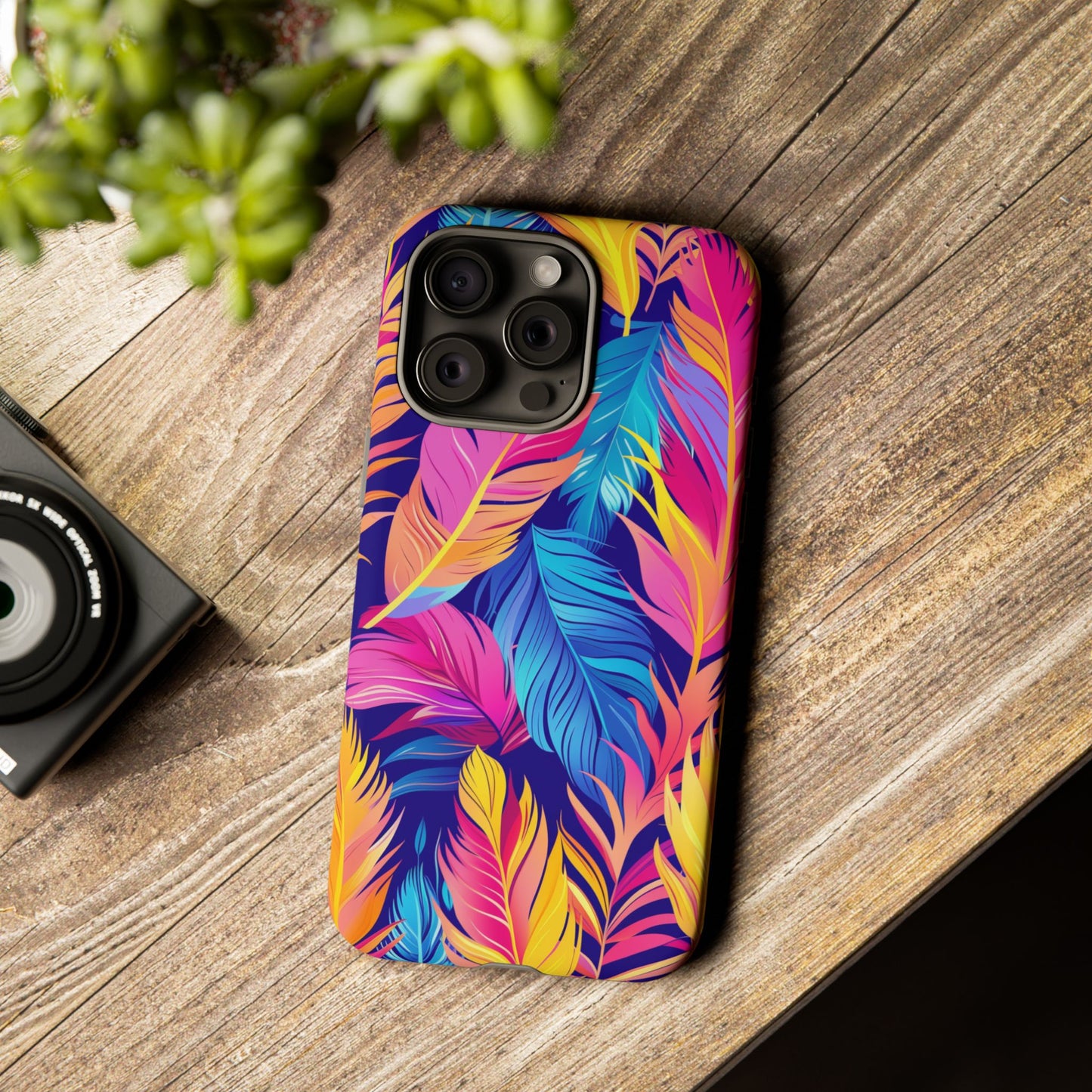 Colorful Feathers Pattern iPhone 13 14 15 16 Pro Max Plus Case Wireless Charging Compatible Tough Cases Protection, Magnetic Phone Case for iPhone Classic Series