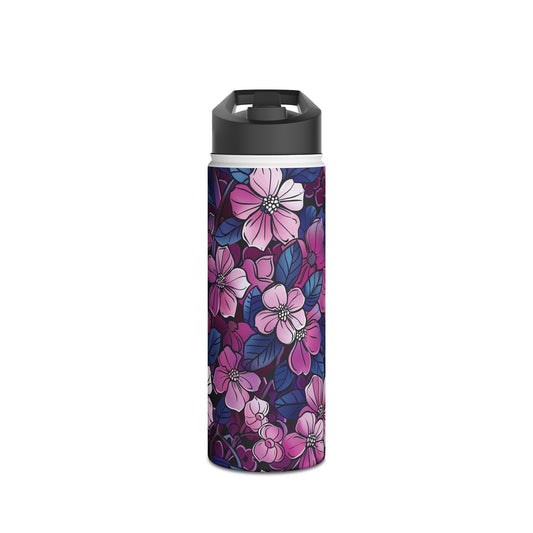 Sakura Blossoms Colored Pattern Stainless Steel Water Bottle with Twist-on Lid and Double-Wall Vacuum Insulation