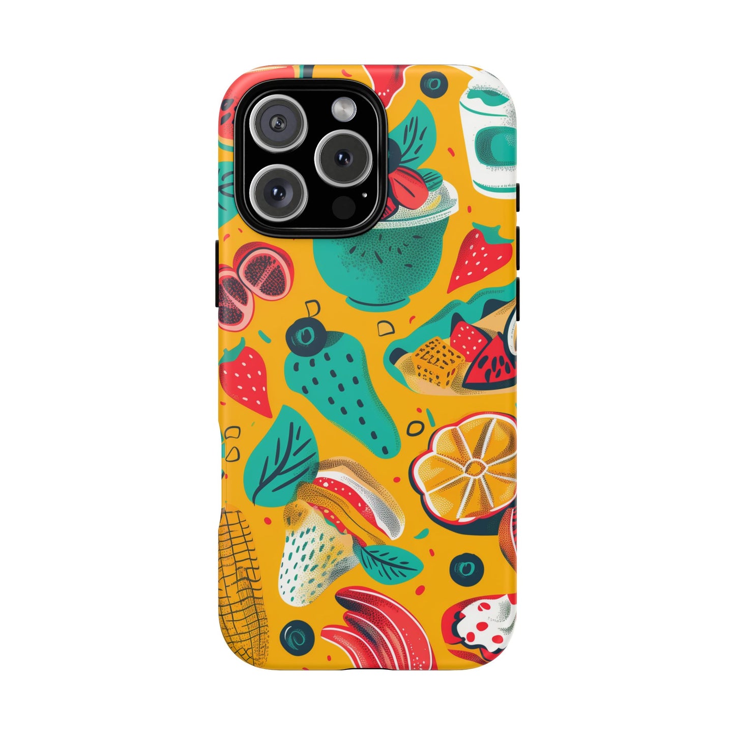 Food Paradise vibrant Colored Pattern iPhone 16 Pro Max Plus Case Wireless Charging Compatible Tough Cases Protection, Magnetic Phone Case for iPhone Classic Series