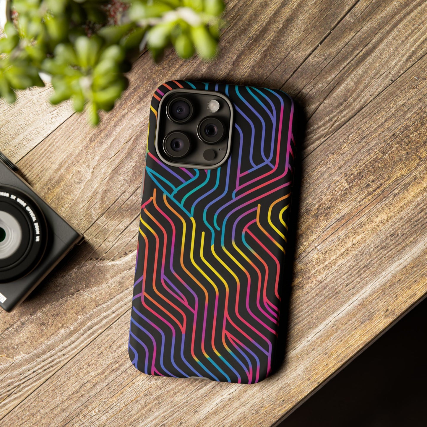Geometric Illusion Vibrant Pattern iPhone 13 14 15 16 Pro Max Plus Case Wireless Charging Compatible Tough Cases Protection, Magnetic Phone Case for iPhone Classic Series