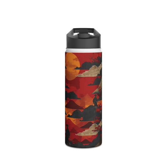 Samurai Sunset Vibrant Pattern Stainless Steel Water Bottle with Twist-on Lid and Double-Wall Vacuum Insulation
