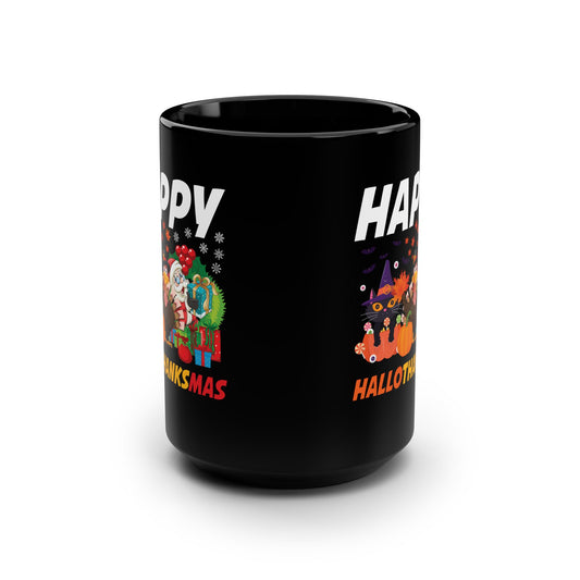 Funny Happy Hallothanksmas Halloween Thanksgiving Christmas Mash Up Coffee Mug