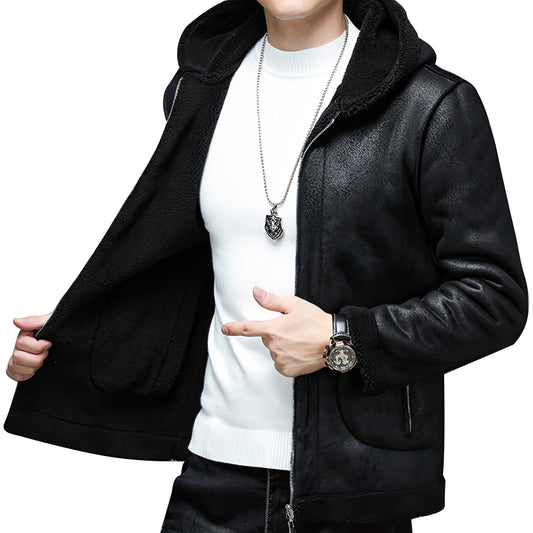 Mens Lamb Fleece Coat Fur One Men's and Fleece Fur Winter Coat Leather Jacket Men Reversible Pelleted Jacket