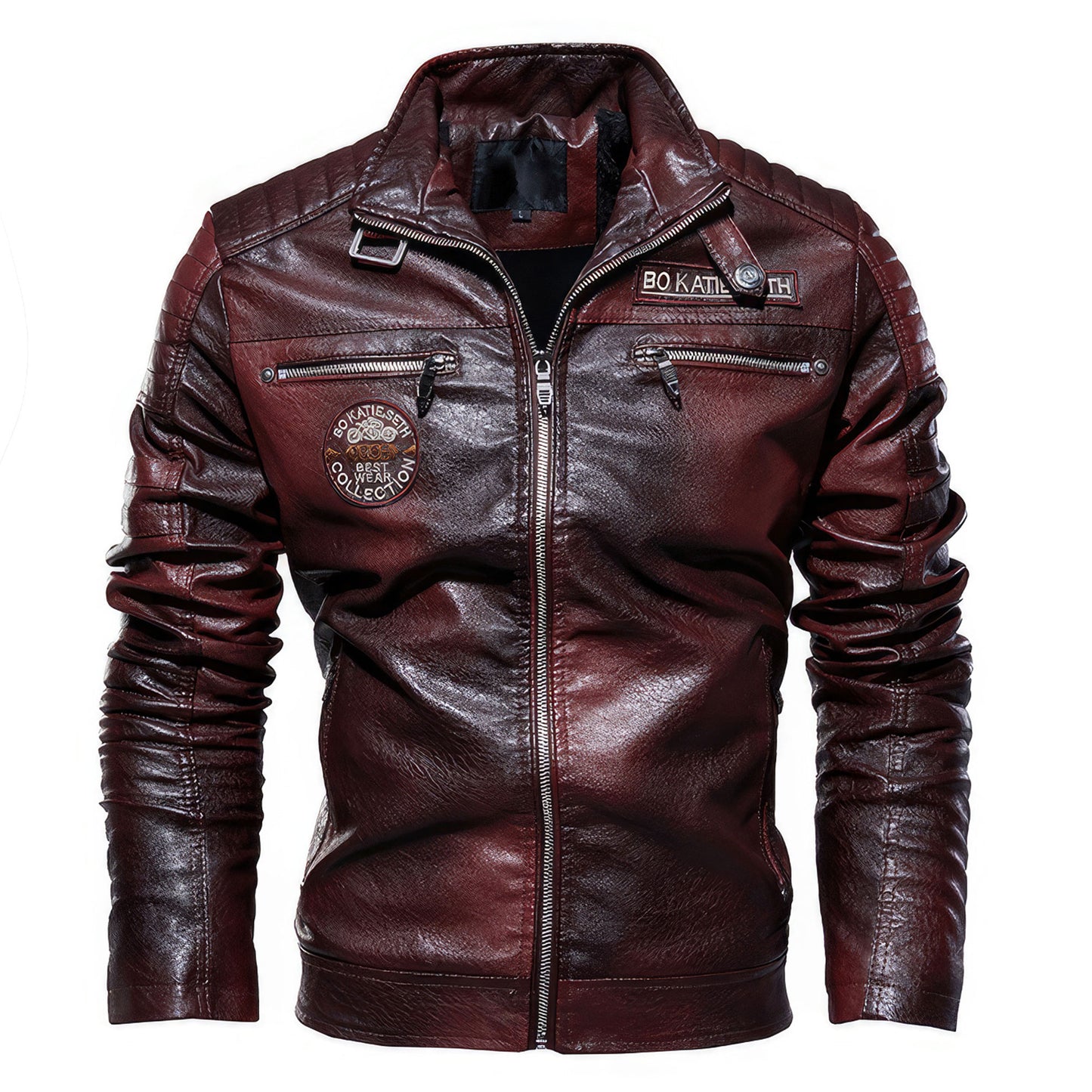 Mens Leather Windbreaker Jacket Stand Collar Casual Fleece Coat Motorcycle Softshell Genuine Leather Jackets