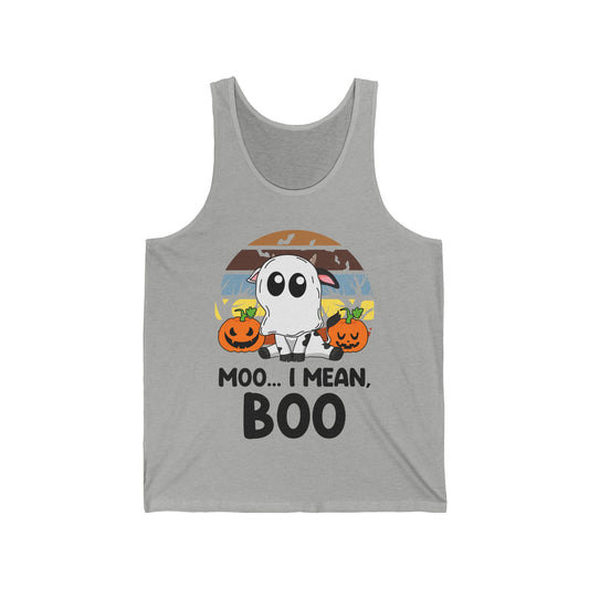 Funny Moo I Mean Boo Halloween Ghost Cow Pumpkin Tank Top Men Women