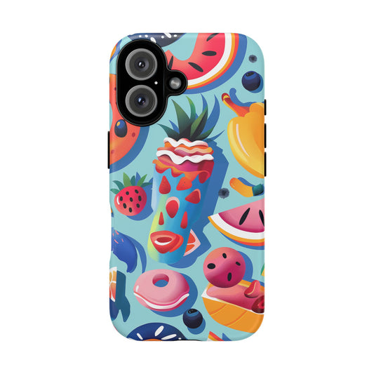 Food Paradise Vibrant Pattern iPhone 16 Pro Max Plus Case Wireless Charging Compatible Tough Cases Protection, Magnetic Phone Case for iPhone Classic Series
