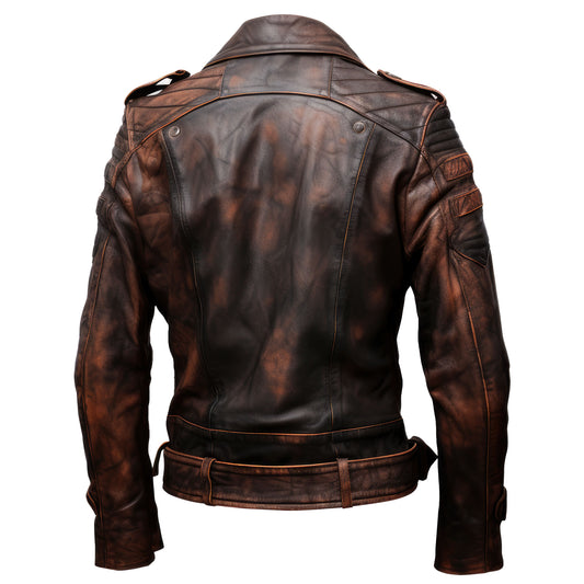 Mens Brown Double Rider Motorcycle Coat Zipper Multi Pockets Stand Collar Bikers Genuine Leather Jackets