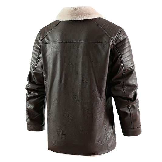 Men's Fashion Warm Winter Coat PU Leather Jacket Lapel Casual Plush Leather Velvet Fur Coat Genuine Leather Jackets
