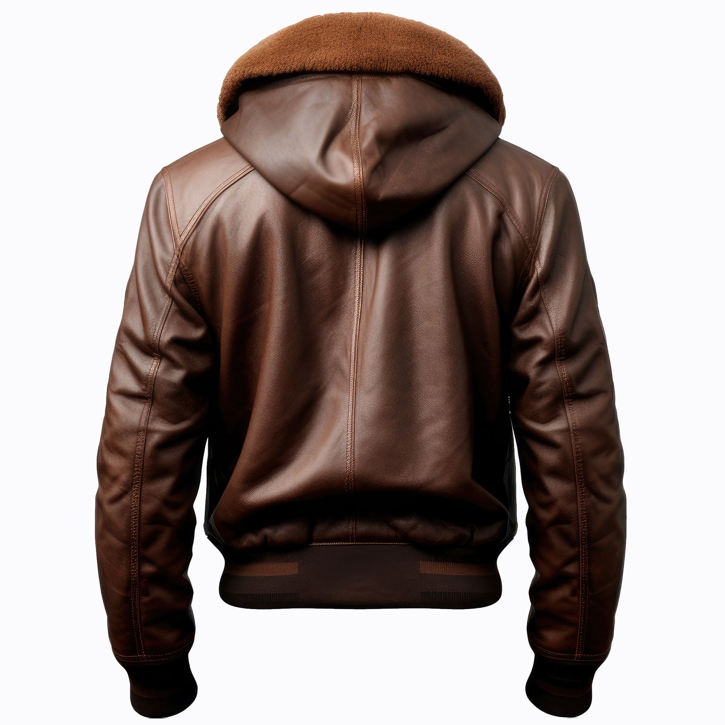 Men Bomber Leather Jacket Lapel Fur Bomber Pilot Hooded Coat Front Pockets Genuine Leather Jackets