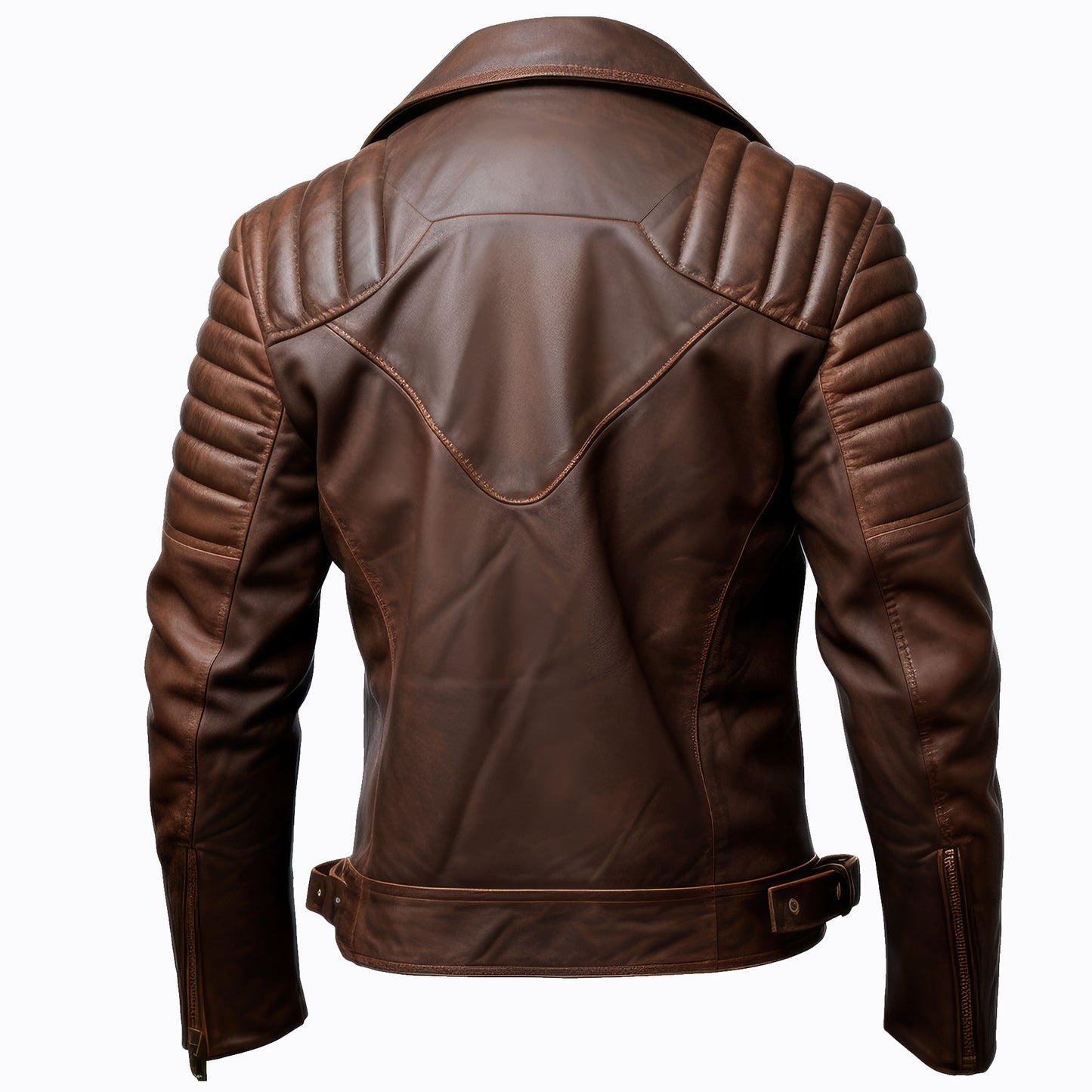 Mens Double Rider Motorcycle Coat Zipper Multi Pockets Stand Collar Bikers Genuine Leather Jackets