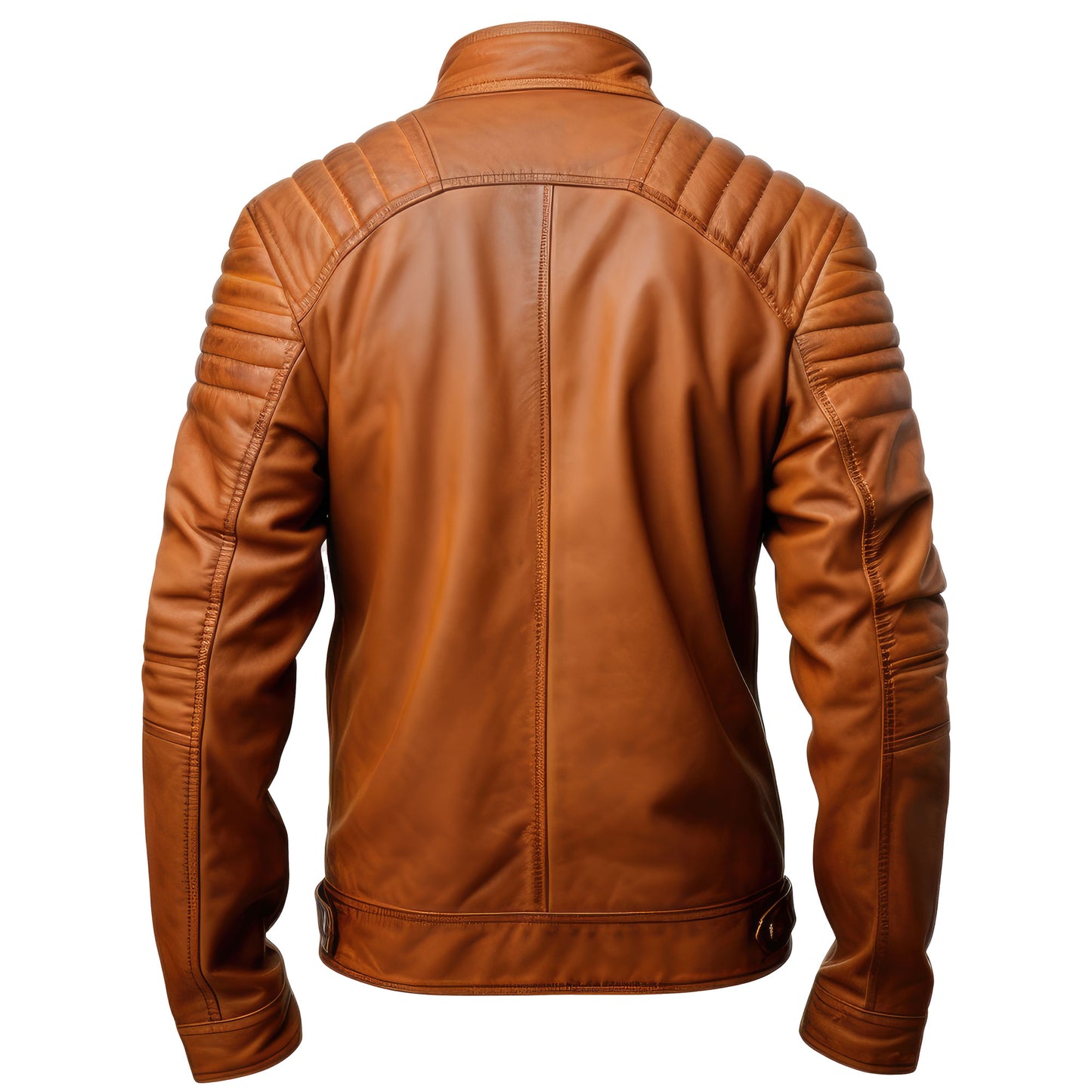 Mens Leather Biker Jacket Puffer Cafe Racer Slim Fit Multi Zipper Moto Genuine Leather Jackets