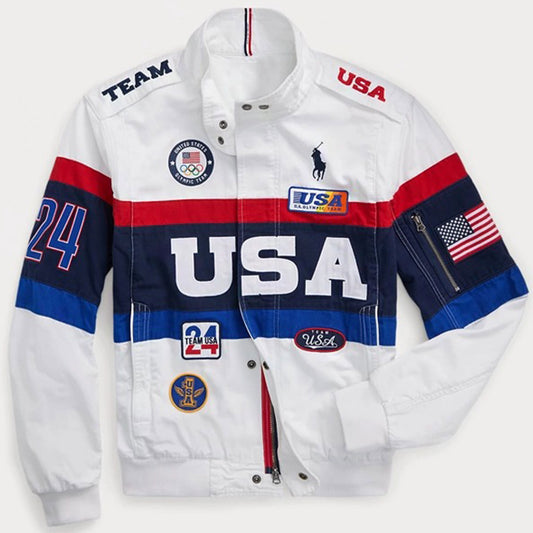 Team USA 2024 Athletic Modern Style Cotton Polyester Viscose Lining Stand Collar Flagbearer Jacket For Men And Women