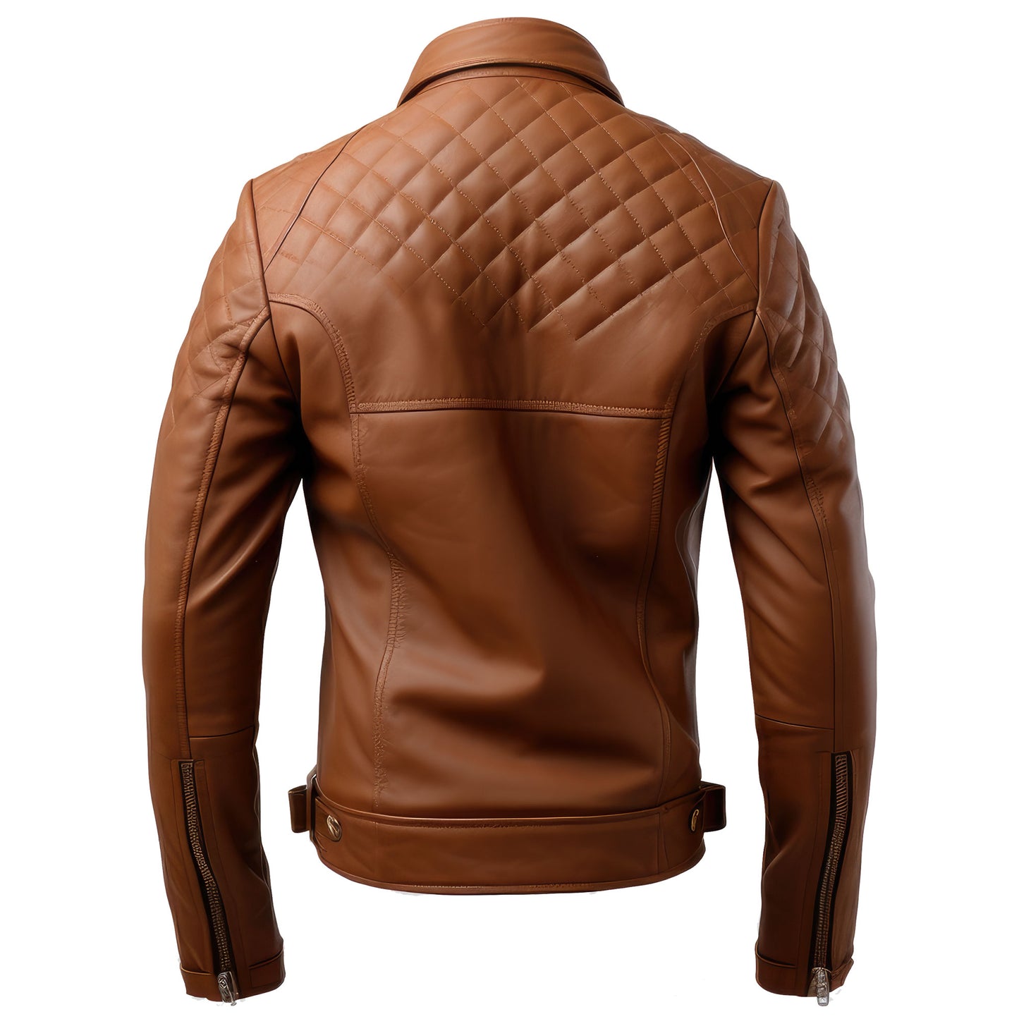 Mens Leather Biker Jacket Quilted Cafe Racer Slim Fit Zipper Moto Genuine Leather Jacket