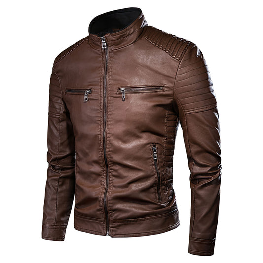 Mens Vintage Leather Jackets Casual Men Leather Motorcycle Biker Zipper Pockets Genuine Leather Jacket