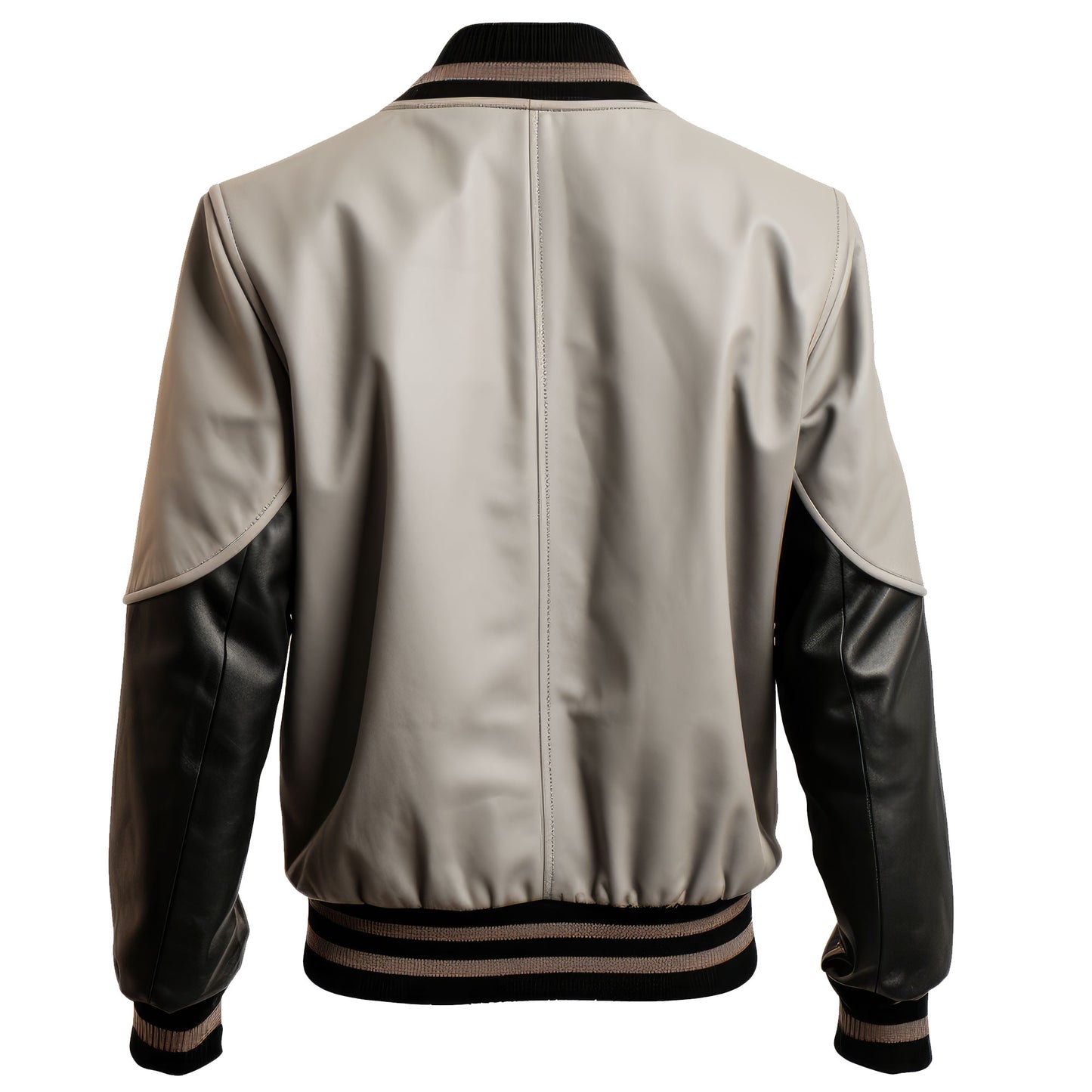 Mens Black Grey Varsity College Varsity Jackets Bomber Zipper Contrast Genuine Leather Jackets