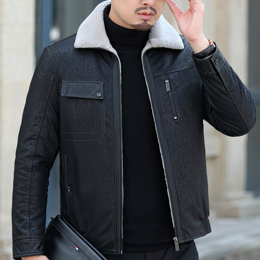 Men's Down Haining Sheepskin Genuine Leather Coat Winter Thicken Thermal Leather Jacket