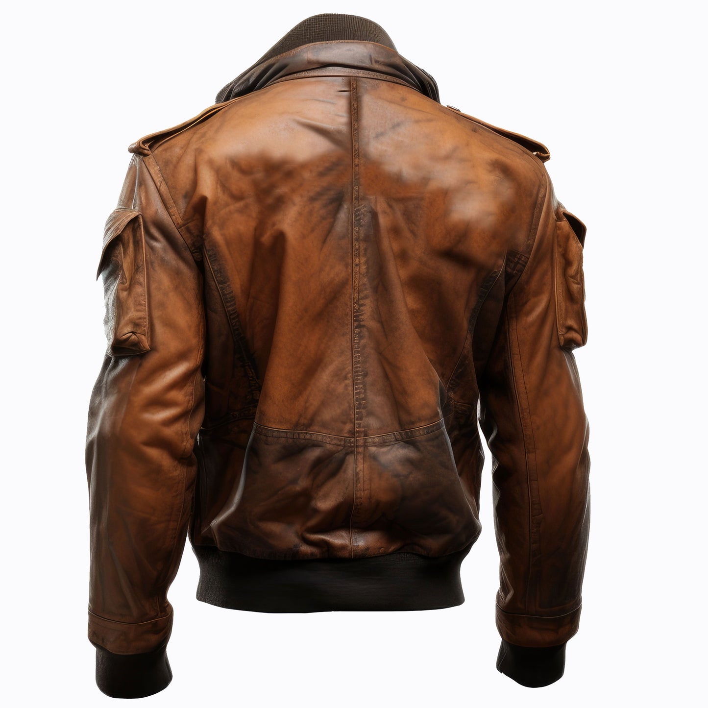 Men Bomber Leather Jacket Flight Coat Multi Pockets Stand Collar Genuine Leather Jackets