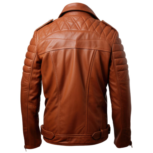 Mens Leather Biker Jacket Puffer Cafe Racer Slim Fit Lapel Zipper Pocket Moto Genuine Leather Jackets
