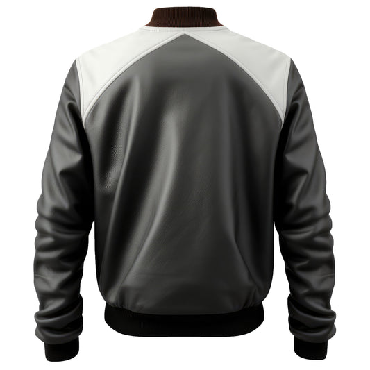 Mens Varsity College Varsity Jackets Bomber Zipper Contrast Genuine Leather Jackets