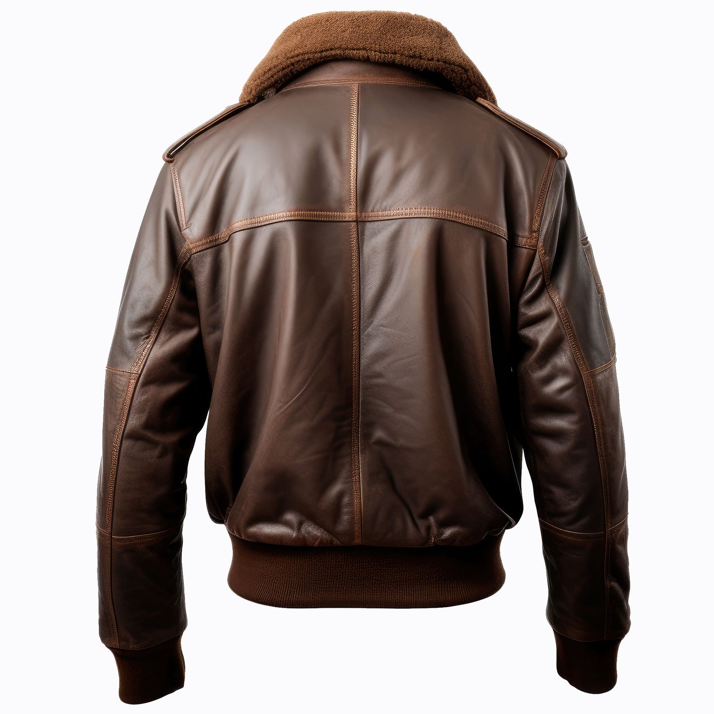 Men Bomber Leather Jacket Lapel Fur Bomber Pilot Coat Front Pockets Genuine Leather Jackets