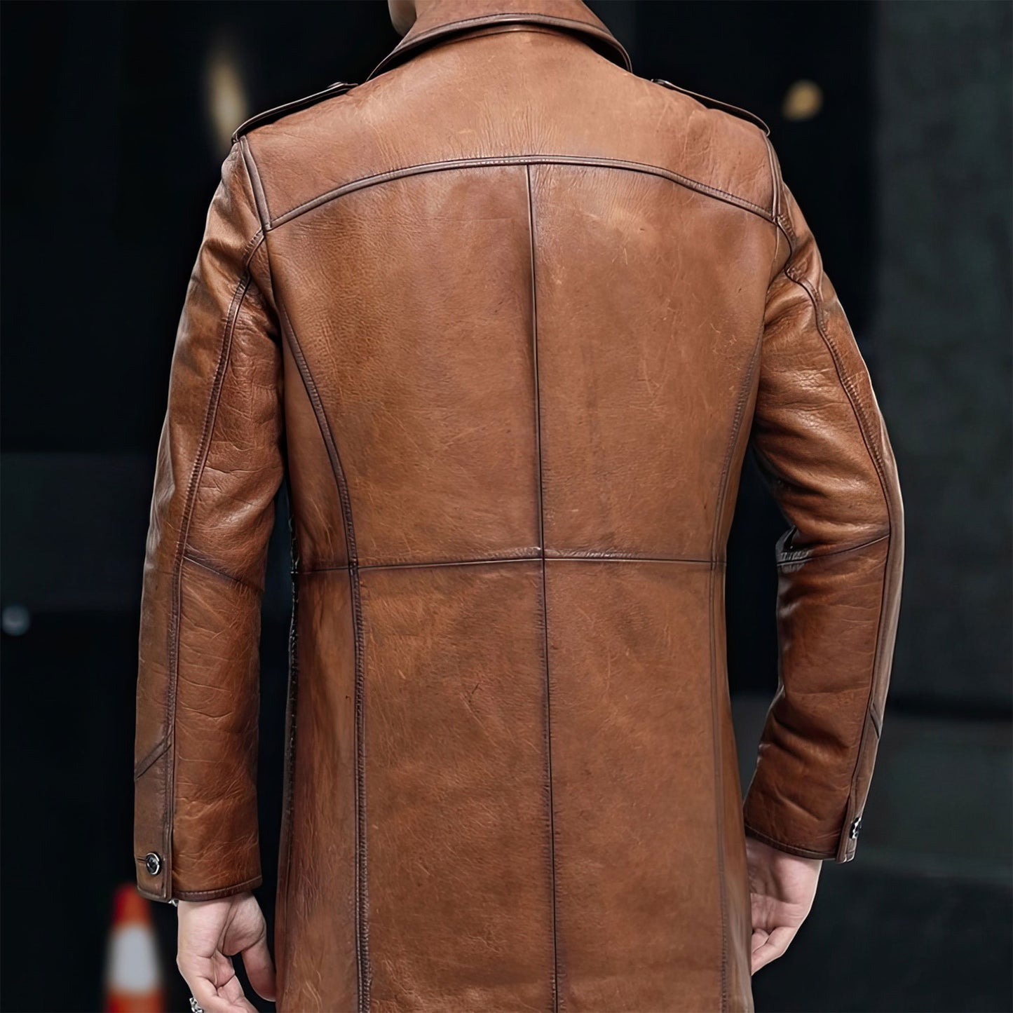 Mens Sheepskin Trench Genuine Leather Turn-Down Collar Single Business Casual Coat Autumn Outerwear