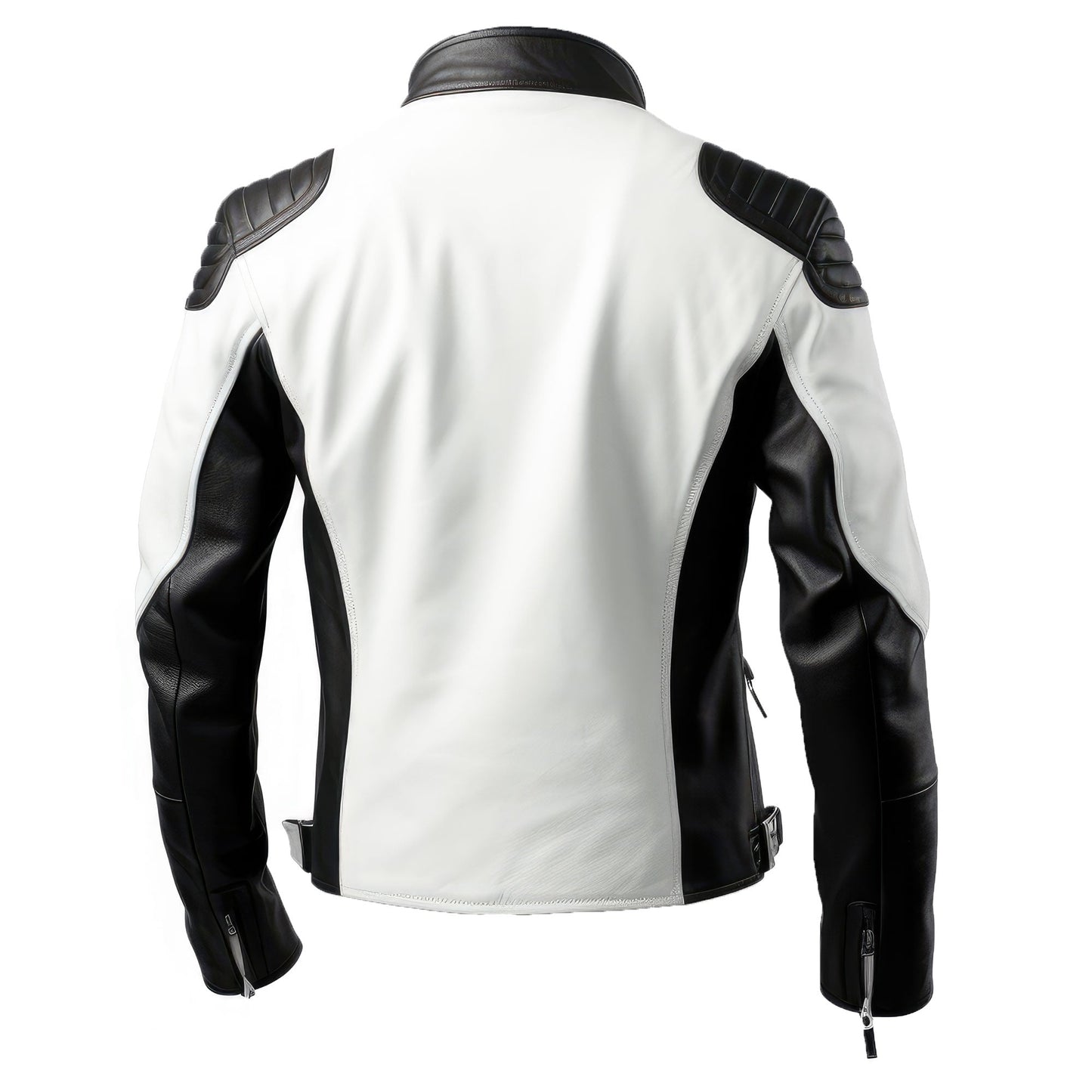 Mens Biker Casual Motorcycle Sheepskin Coat Side Pockets Zipper Red Black and Gold Contrast Genuine Leather Jackets