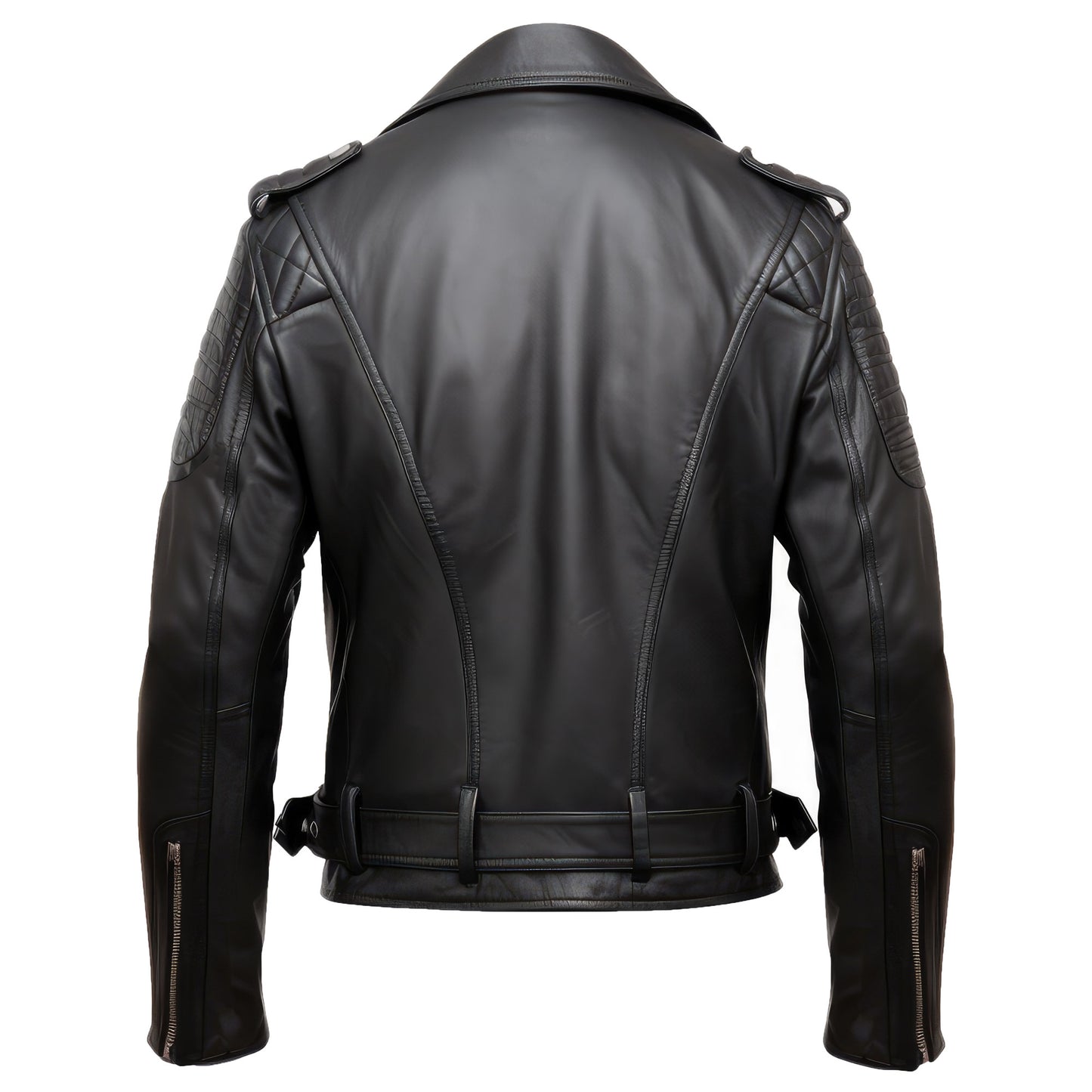 Mens Black Double Rider Casual Motorcycle Sheepskin Coat Zipper Pockets Stand Collar Bikers Genuine Leather Jackets