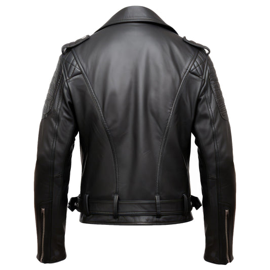 Mens Black Double Rider Casual Motorcycle Sheepskin Coat Zipper Pockets Stand Collar Bikers Genuine Leather Jackets