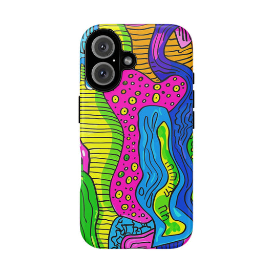 Abstract Rainbow Colored Pattern iPhone 13 14 15 16 Pro Max Plus Case Wireless Charging Compatible Tough Cases Protection, Magnetic Phone Case for iPhone Classic Series
