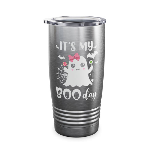 Funny Its My Boo Day Cute Birthday Ghost Pink Bow Funny Halloween Tumbler