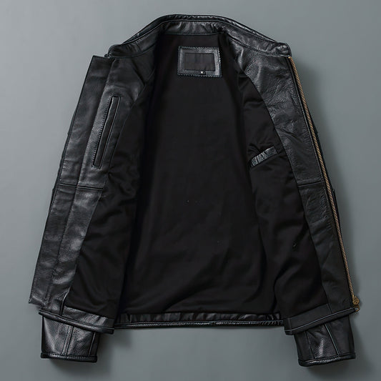 Mens Genuine Leather Motorcycle Jackets Top Layer Cowhide Biker Coat Spring Autumn Calfskin Genuine Leather Jackets