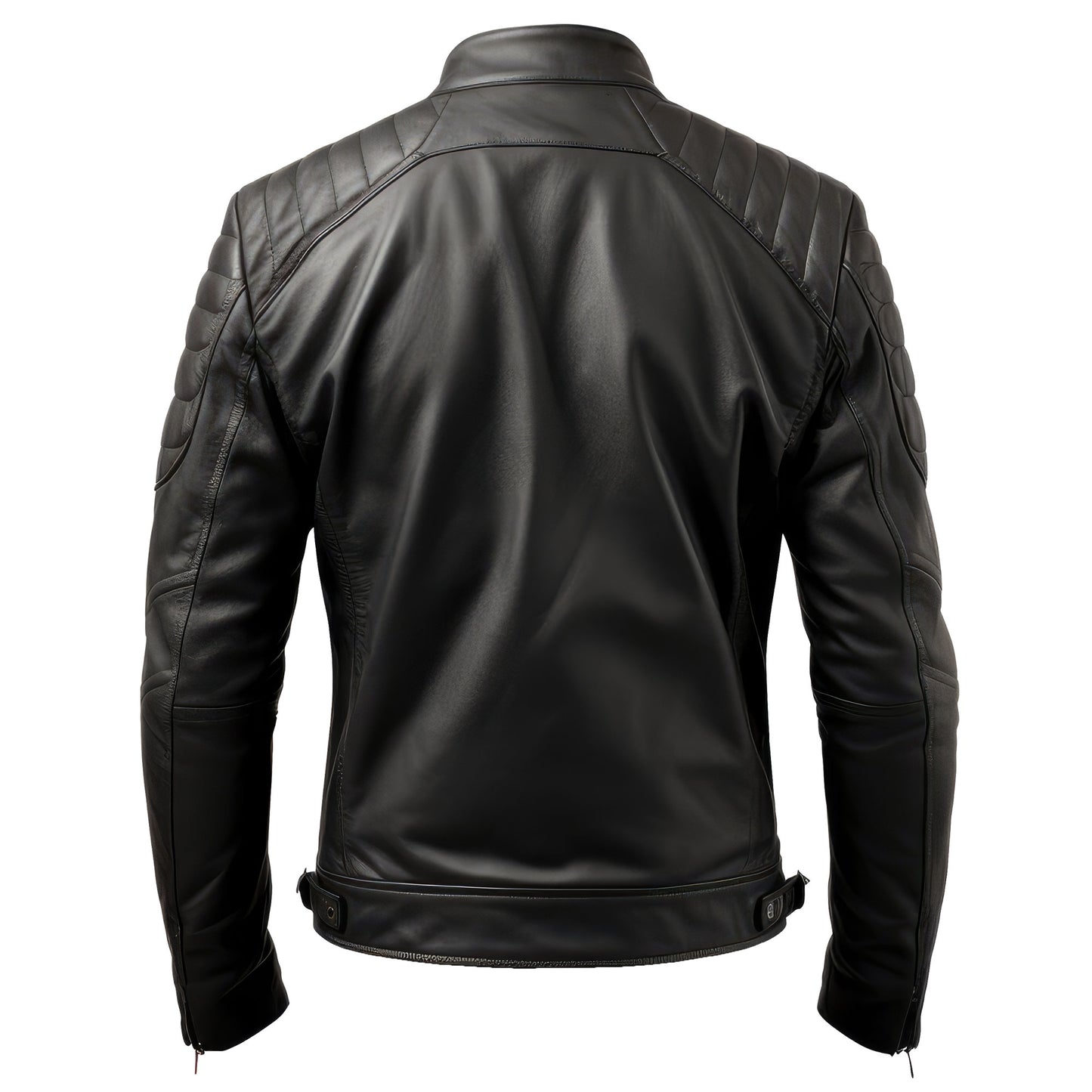 Mens Puffer Leather Biker Jacket Cafe Racer Fit Black Zipper Pocket Moto Genuine Leather Jackets