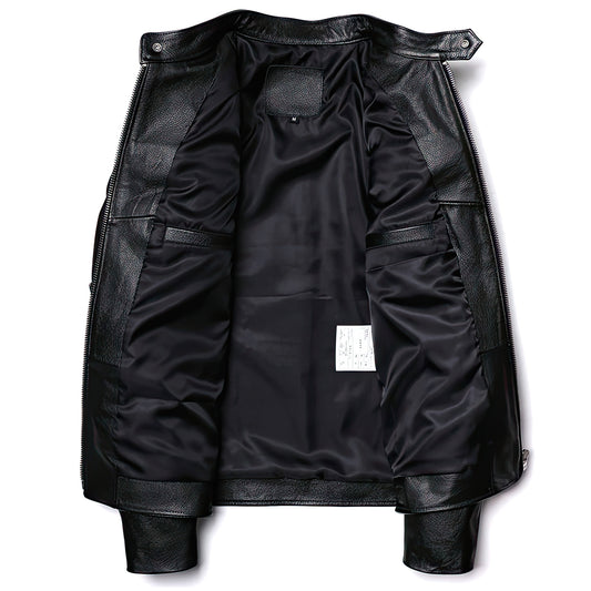 Mens Motorcycle Genuine Leather Jacket Men's Natural Cowhide Slim Moto Cloth Calf Skin Jackets