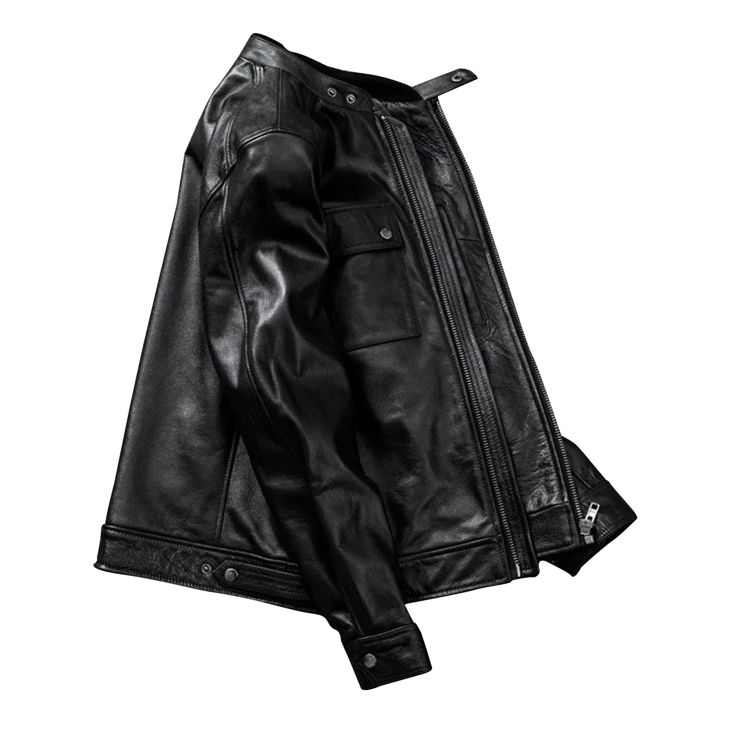 Men Genuine Jacket Stand Collar Casual Mens Jackets Top Layer Cowhide Leather Coat