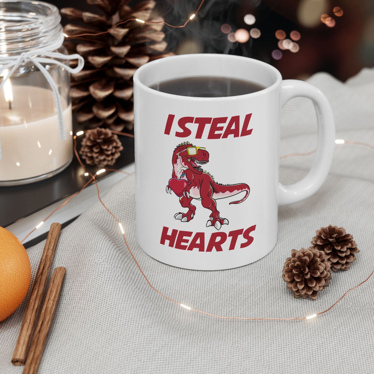Valentines Day Dinosaur T rex Lover I Steal Hearts Coffee Mug Men Women Kids Boy