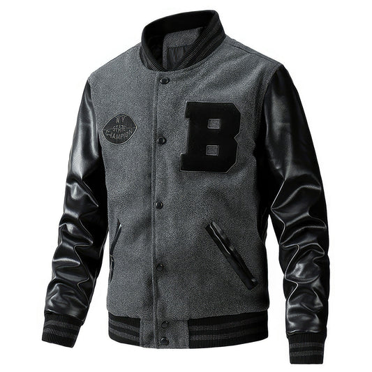 Men's Baseball Jacket Bomber Jackets Autumn Winter Leather Sleeve Thin Cotton Coats