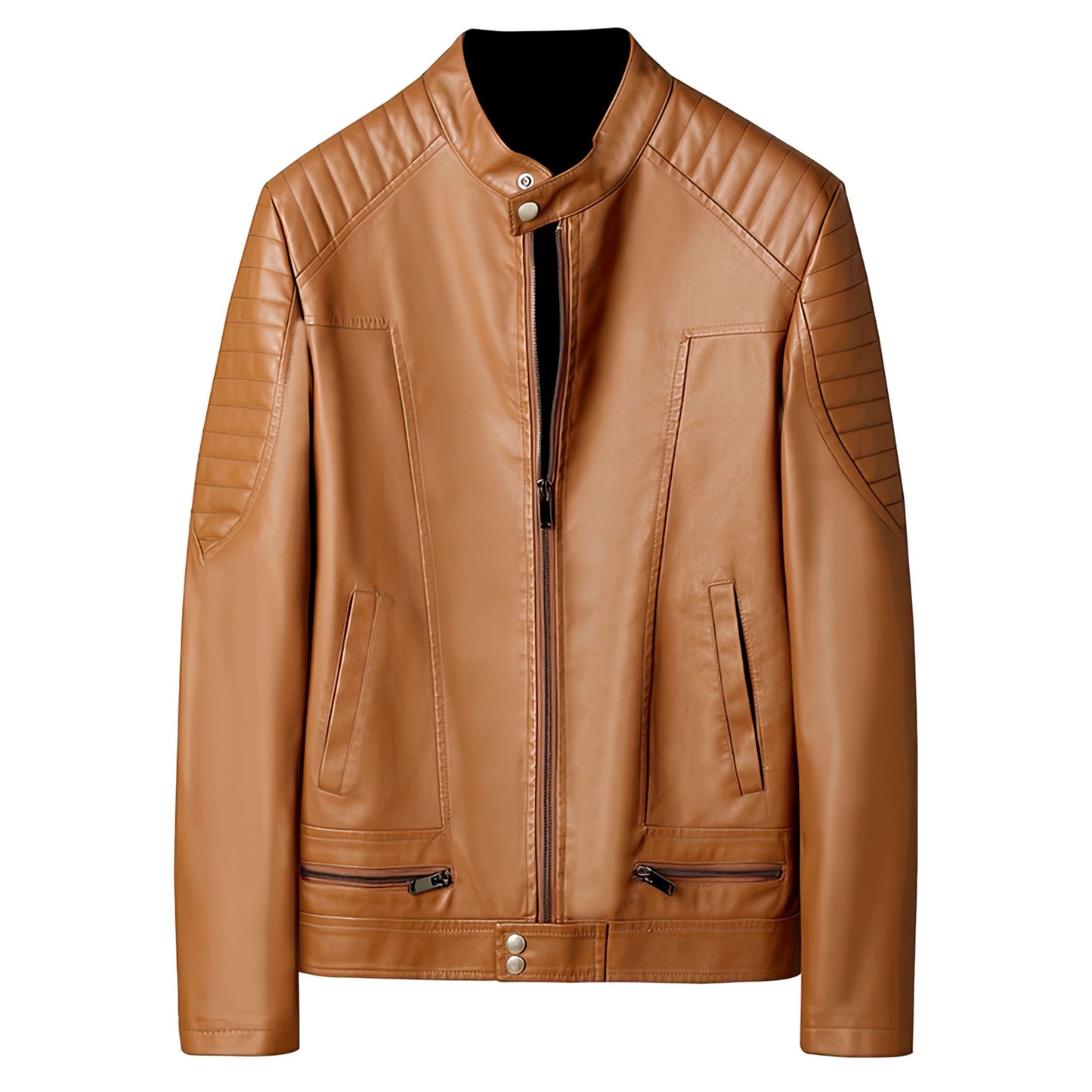 Men Solid Stand Collar Moto Biker Jackets Faux Leather Outerwear Mens Casual Motorcycle Coat Slim Fit Genuine Leather Jacket